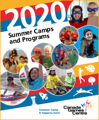 Summer guide cover with active kids, swimmer, basketball player