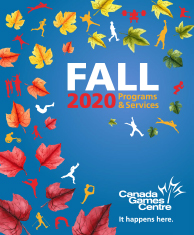Fall 2020 program guide cover with leaves and active silhouettes