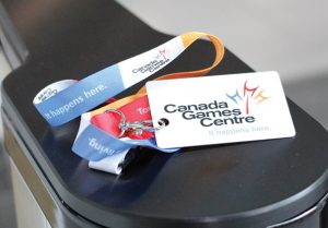 Canada Games Centre membership card with logo and lanyard