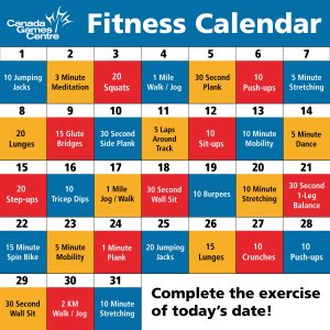 A Fitness Calendar showing exercises for every day of the week.